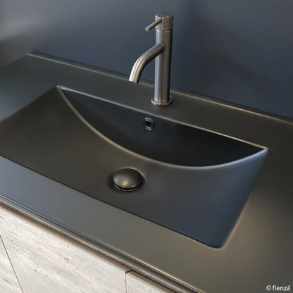 DOLCE Matte Black 1200 FINGERPULL Gloss White Vanity on Kick 1TH