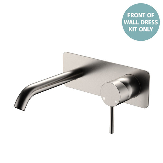 Kaya Basin/Bath Wall Mixer Dress Kit, Rectangular Plate, 160mm Outlet, Brushed Nickel