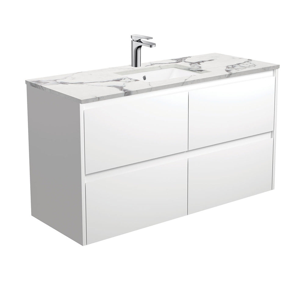 SARAH CALACATTA MARBLE AMATO 1200 Satin White Vanity Wall Hung 1TH