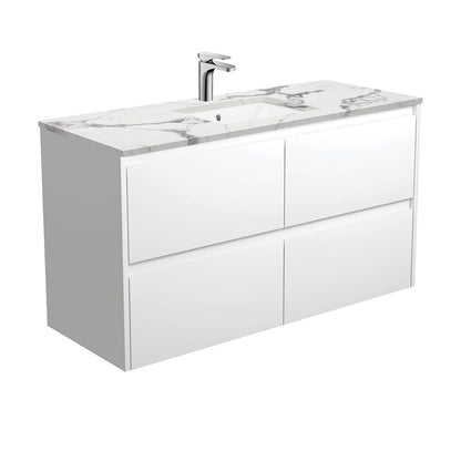 SARAH CALACATTA MARBLE AMATO 1200 Satin White Vanity Wall Hung 1TH