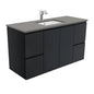 SARAH DOVE GREY 1200 Fingerpull Matte Black Wall Hung Cab 1TH