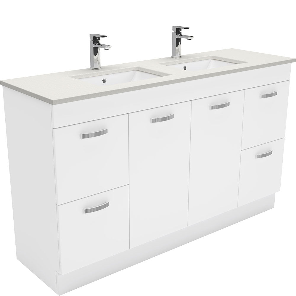 Sarah Roman Sand Undermount Double Bowl 1500 UniCab Vanity on Kick