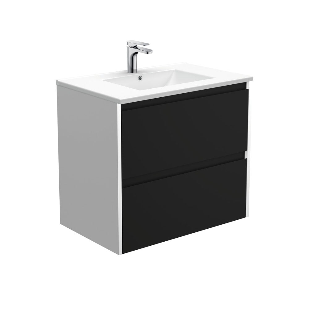 DOLCE AMATO 750 Matte Black Vanity with Matte White Panels Wall Hung 1TH