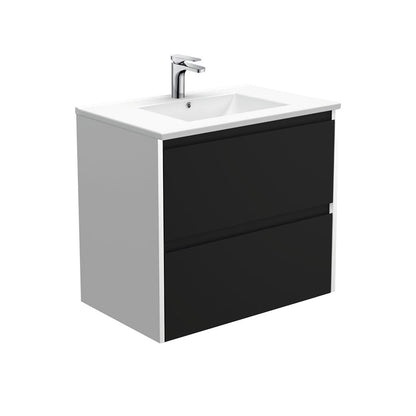 DOLCE AMATO 750 Matte Black Vanity with Matte White Panels Wall Hung 1TH