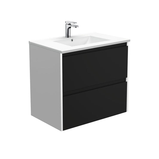 DOLCE AMATO 750 Matte Black Vanity with Matte White Panels Wall Hung 1TH