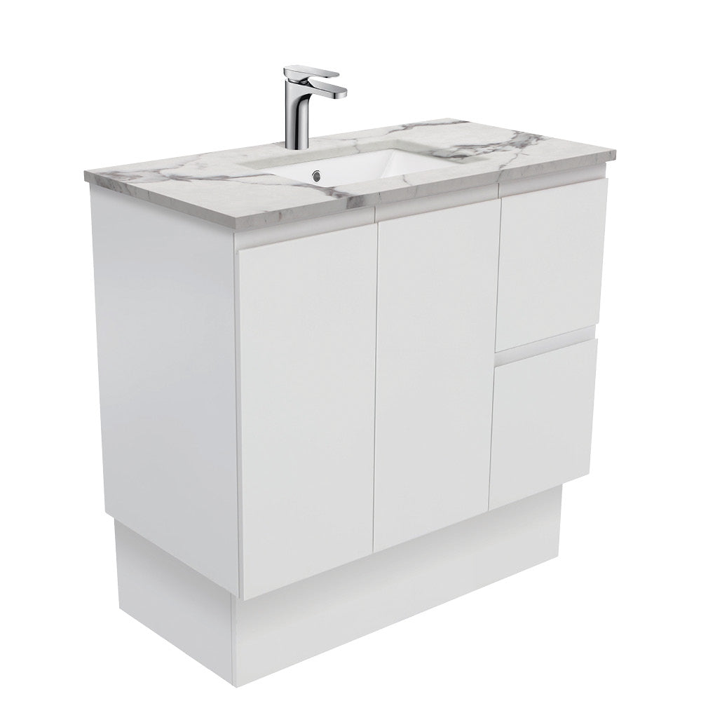 Sarah Calacatta Marble Undermount 900 Fingerpull Satin White Vanity on Kick