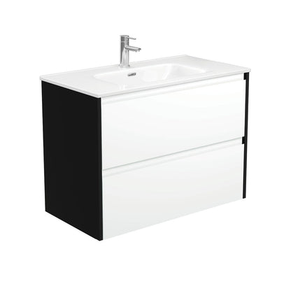 JOLI AMATO 900 Matte White Vanity with Matte Black Panels Wall Hung 1TH