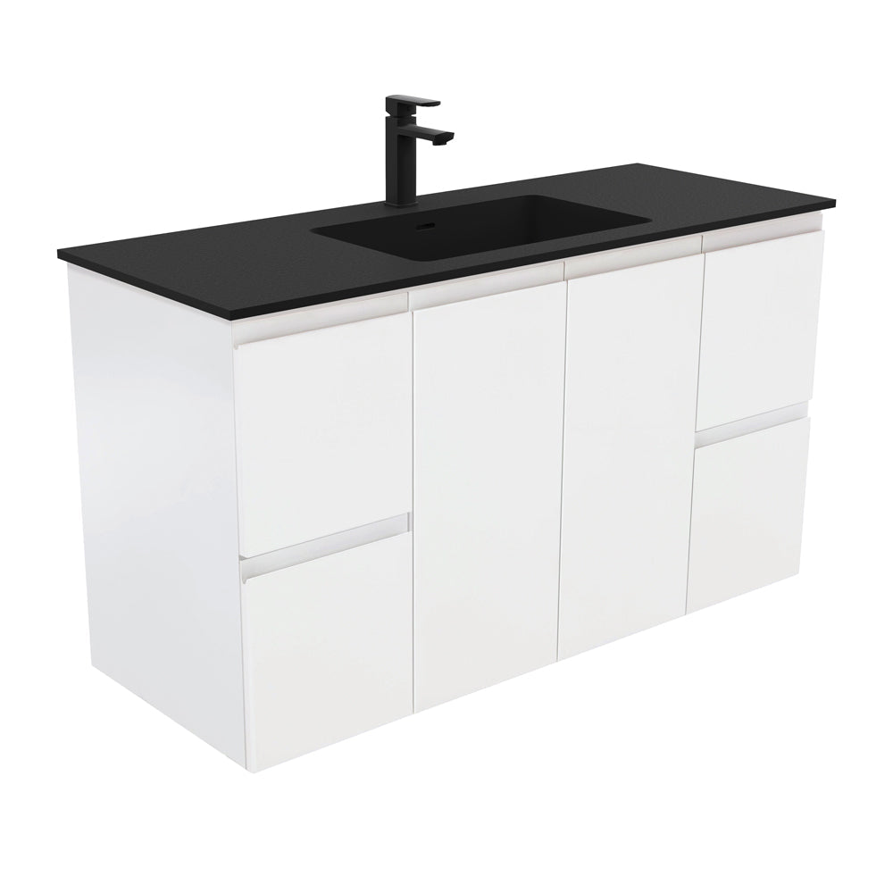 MONTANA Solid Surface 1200 Fingerpull Matte White Wall Hung Cab 1TH
