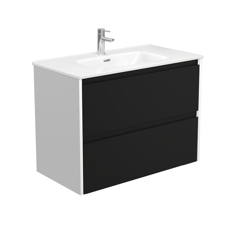JOLI AMATO 900 Matte Black Vanity with Matte White Panels Wall Hung 1TH