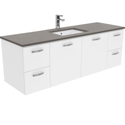 SARAH DOVE GREY 1500 UNI Wall Hung Cab with Handles Single Bowl 1TH