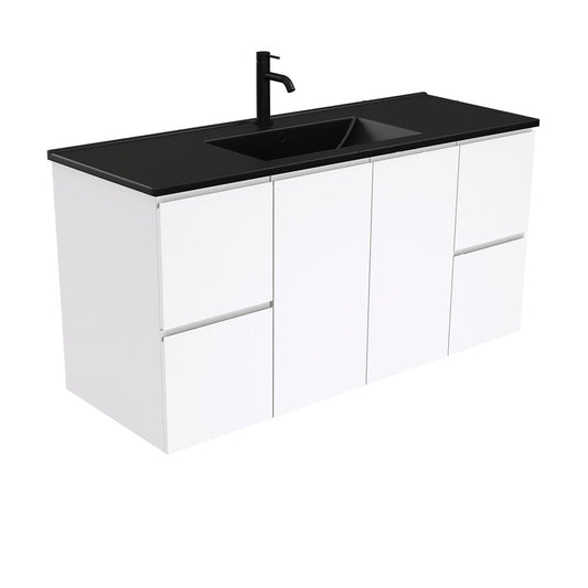 DOLCE Matte Black 1200 FINGERPULL Gloss White Vanity Wall Hung 1TH
