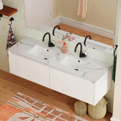 Sarah Calacatta Marble Undermount Double Bowl 1500 Alina Satin White Wall-Hung Vanity