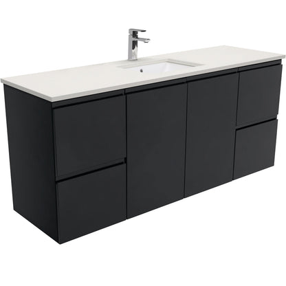 SARAH ROMAN SAND 1500 Fingerpull Matte Black Wall Hung Cab Single Bowl 1TH