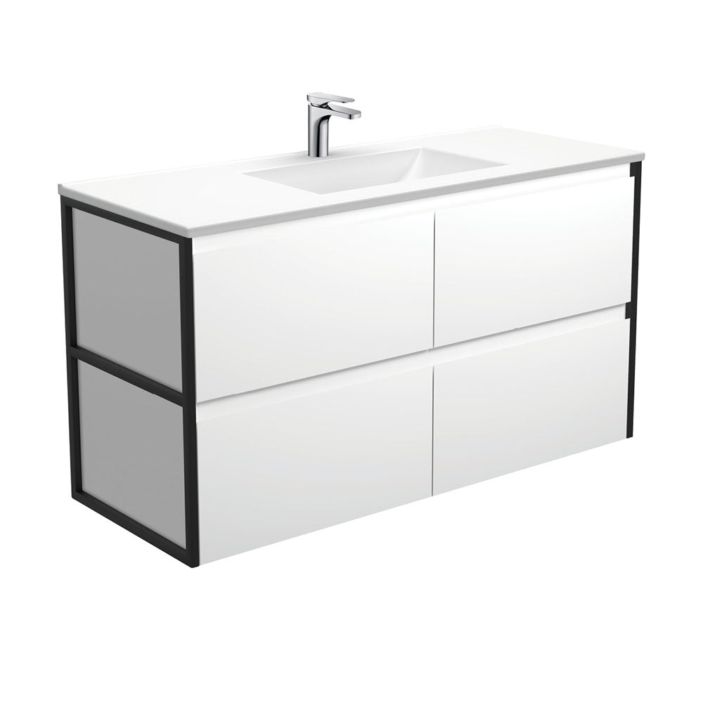 VANESSA AMATO 1200 Matte White Vanity with Matte Black Frames Wall Hung 1TH