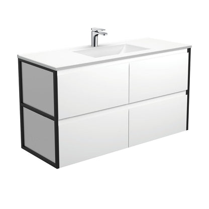 VANESSA AMATO 1200 Matte White Vanity with Matte Black Frames Wall Hung 1TH