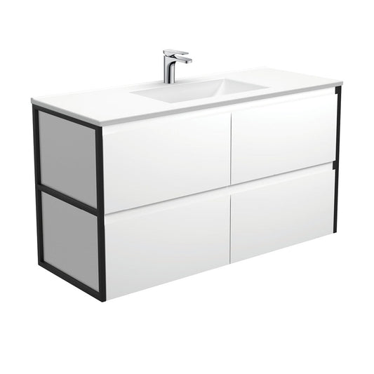 VANESSA AMATO 1200 Matte White Vanity with Matte Black Frames Wall Hung 1TH