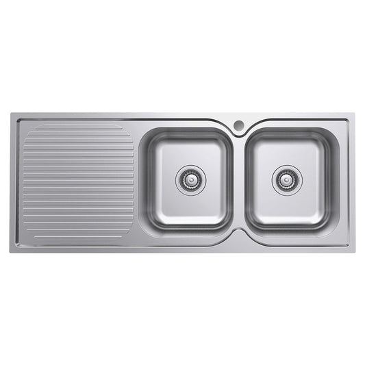 TIVA 1180 Kitchen Sink Right Double Bowl & Drainer Topmount 19L-19L 1TH 1180x480x180mm
