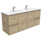 DOLCE Ceramic 1500 Edge SCANDI OAK Wall Hung Cab Double Bowl 1TH