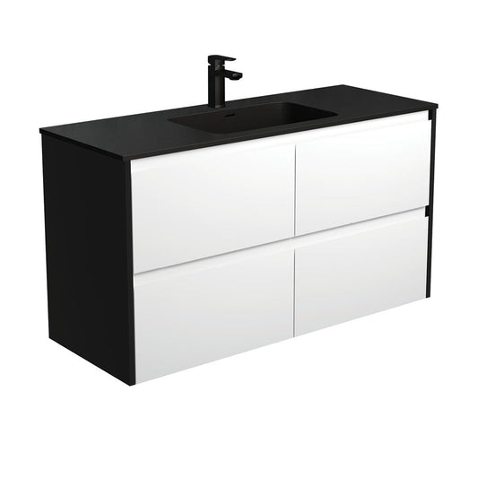 MONTANA AMATO 1200 Matte White Vanity with Matte Black Panels Wall Hung 1TH