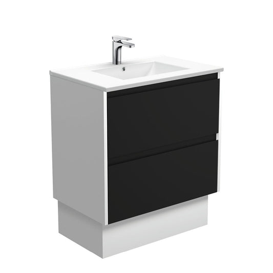 DOLCE AMATO 750 Matte Black Vanity with Matte White Panels and Kick 1TH