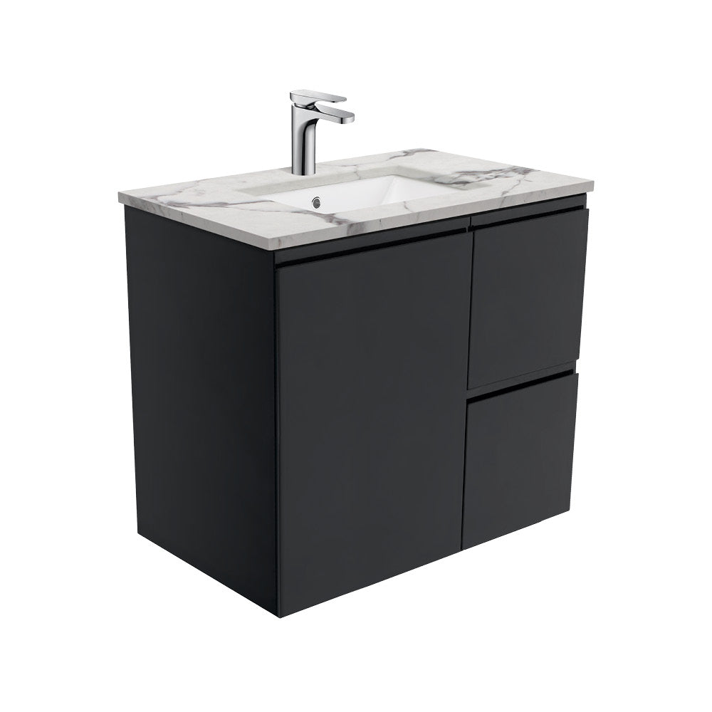 Sarah Calacatta Marble Undermount 750 Fingerpull Satin Black Wall-Hung Vanity
