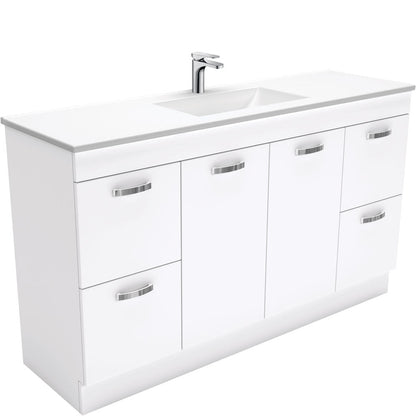 VANESSA Poly Marble 1500 UNI Cab on Kick with Solid Doors Single Bowl 1TH