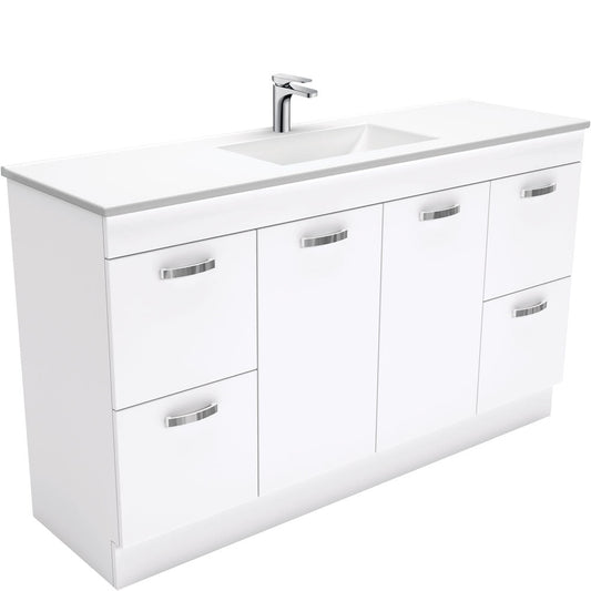 VANESSA Poly Marble 1500 UNI Cab on Kick with Solid Doors Single Bowl 1TH
