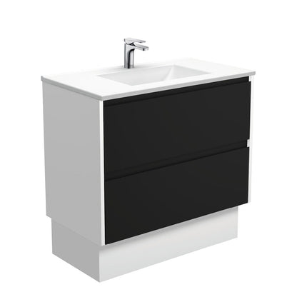 VANESSA AMATO 900 Matte Black Vanity with Matte White Panels and Kick 1TH