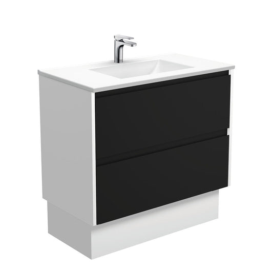 VANESSA AMATO 900 Matte Black Vanity with Matte White Panels and Kick 1TH