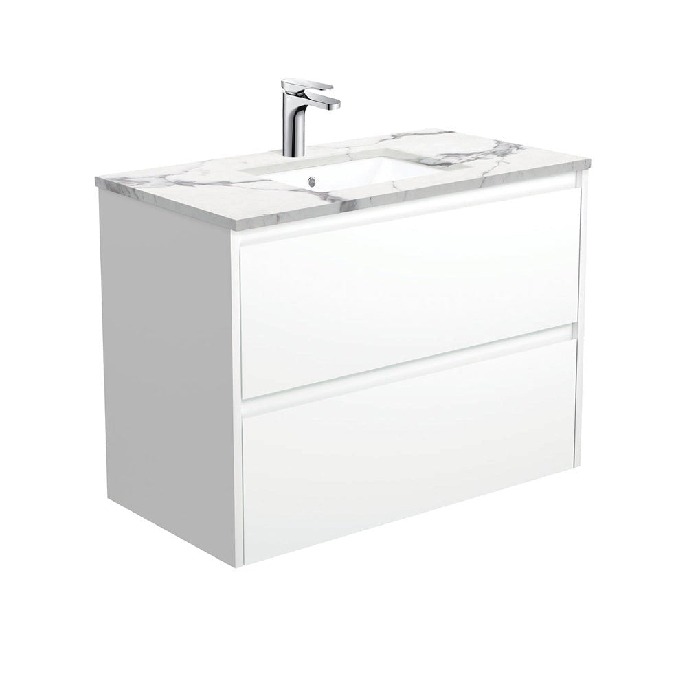 SARAH CALACATTA MARBLE AMATO 900 Satin White Vanity Wall Hung 1TH