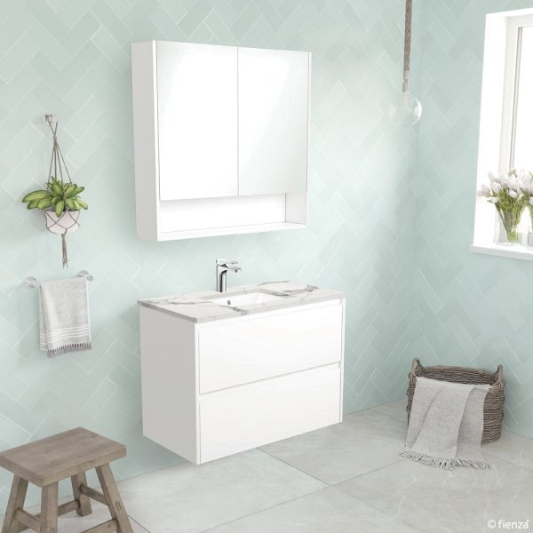 SARAH CALACATTA MARBLE AMATO 900 Satin White Vanity Wall Hung 1TH