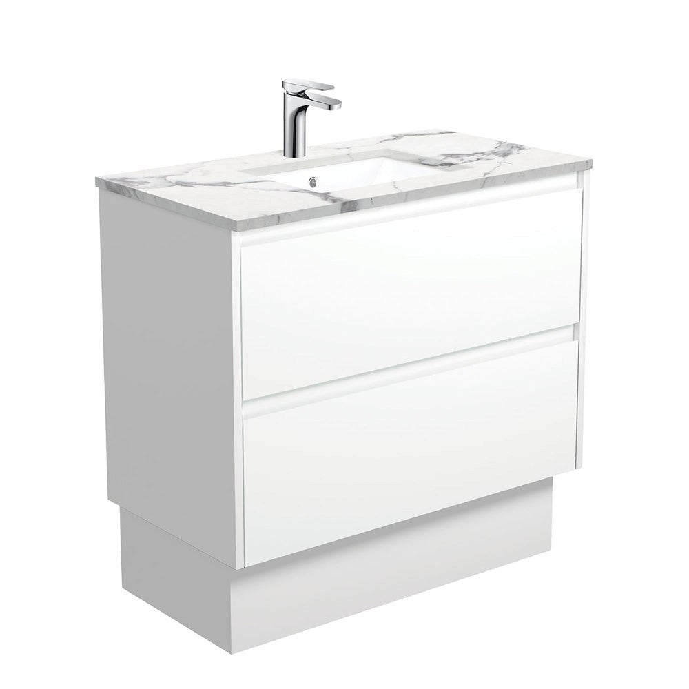 SARAH CALACATTA MARBLE AMATO 900 Satin White Vanity On Kick 1TH