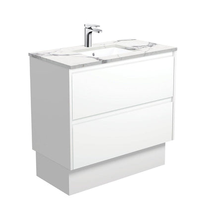 SARAH CALACATTA MARBLE AMATO 900 Satin White Vanity On Kick 1TH