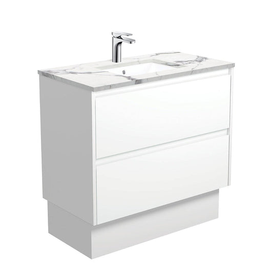 SARAH CALACATTA MARBLE AMATO 900 Satin White Vanity On Kick 1TH