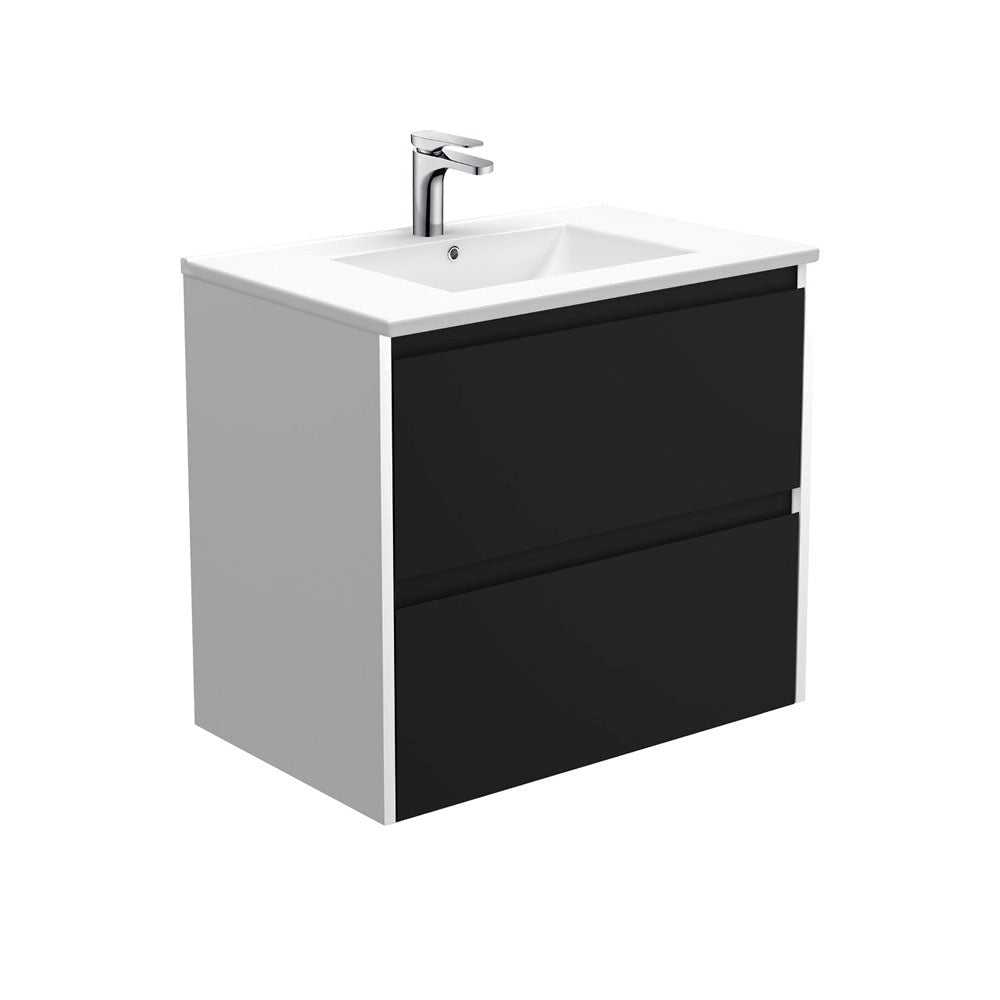DOLCE AMATO 750 Matte Black Vanity with Matte White Panels Wall Hung 1TH