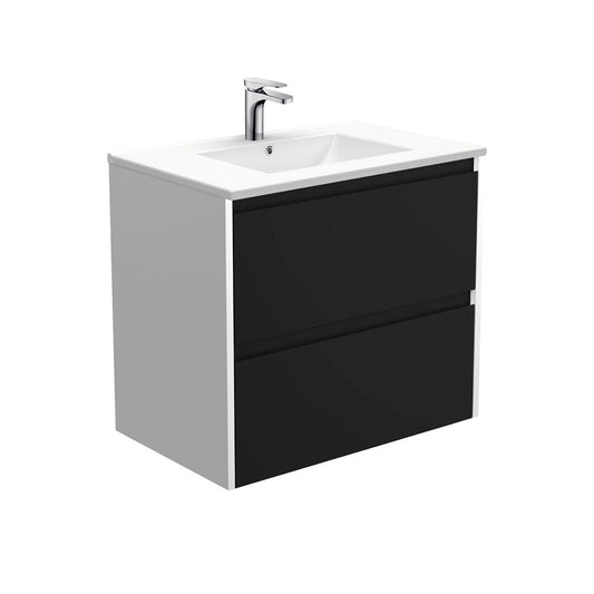 DOLCE AMATO 750 Matte Black Vanity with Matte White Panels Wall Hung 1TH