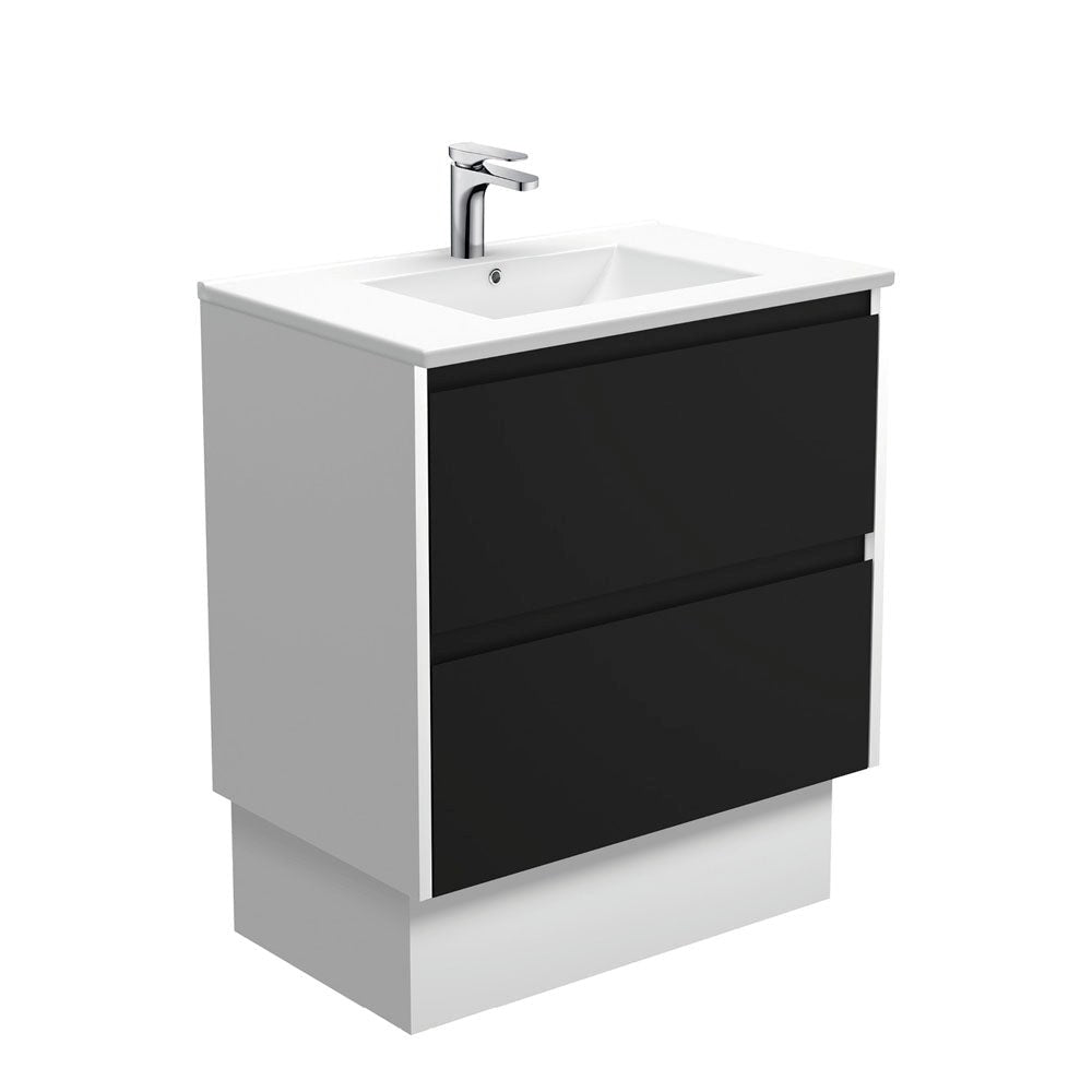 DOLCE AMATO 750 Matte Black Vanity with Matte White Panels and Kick 1TH