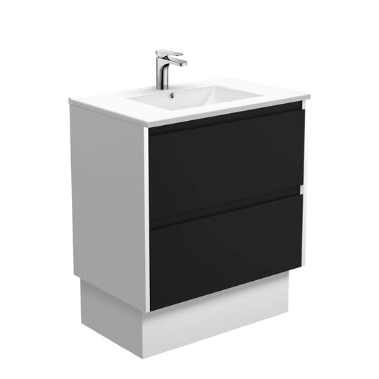 DOLCE AMATO 750 Matte Black Vanity with Matte White Panels and Kick 1TH