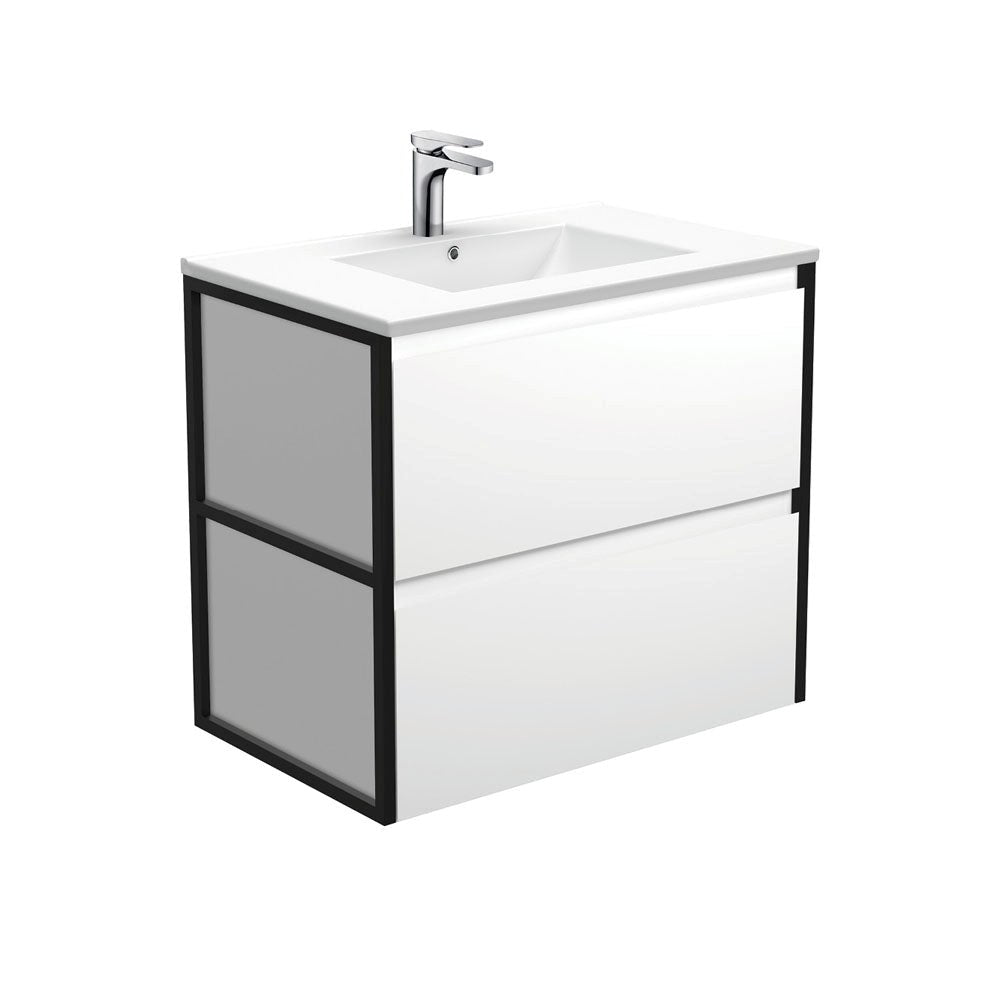 DOLCE AMATO 750 Matte White Vanity with Matte Black Frames Wall Hung 1TH