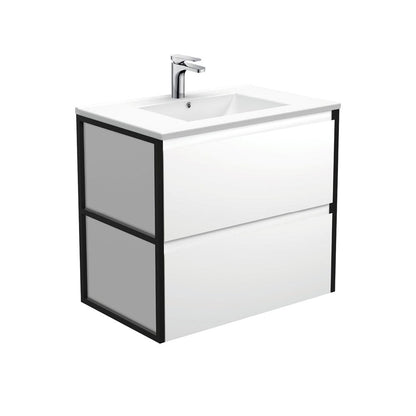 DOLCE AMATO 750 Matte White Vanity with Matte Black Frames Wall Hung 1TH