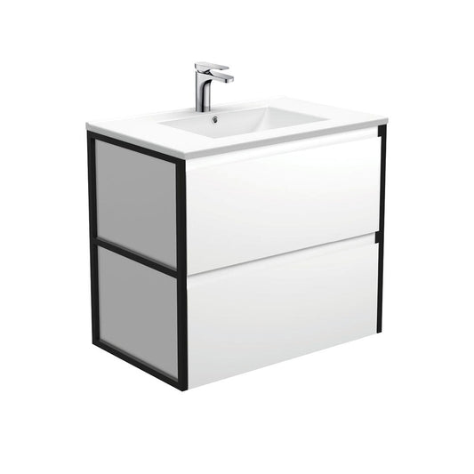 DOLCE AMATO 750 Matte White Vanity with Matte Black Frames Wall Hung 1TH