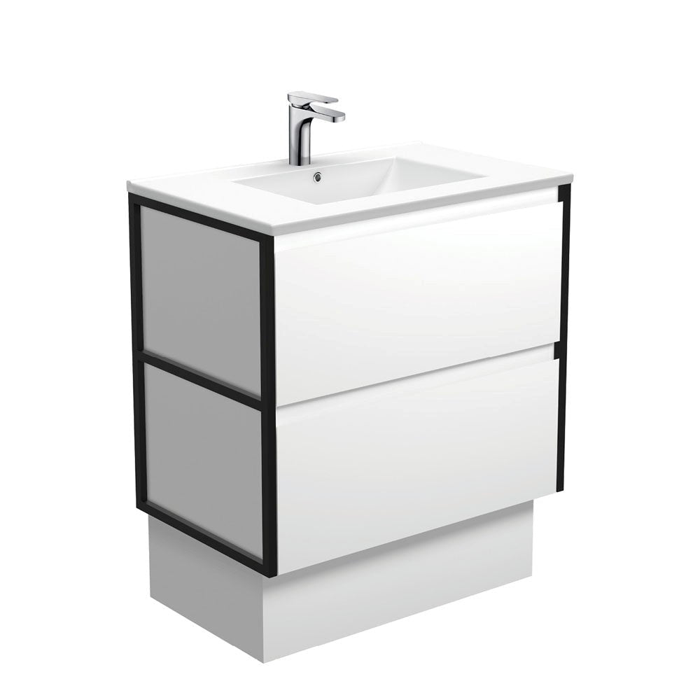 DOLCE AMATO 750 Matte White Vanity with Matte Black Frames and Kick 1TH