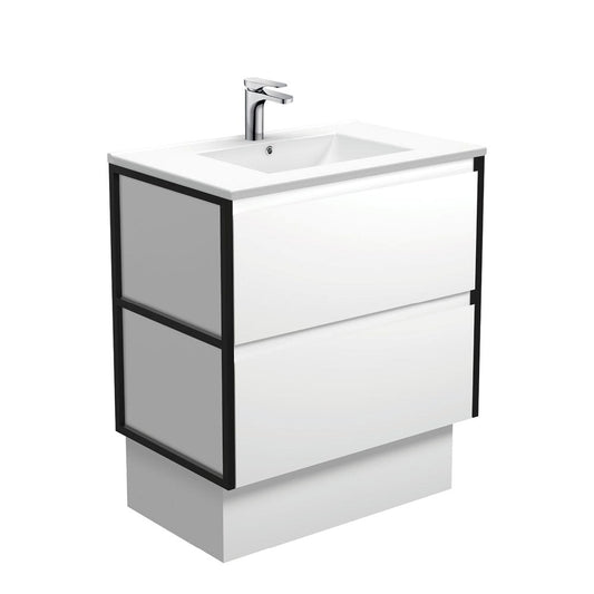 DOLCE AMATO 750 Matte White Vanity with Matte Black Frames and Kick 1TH