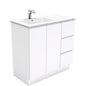 DOLCE 900 Left Offset Basin FINGERPULL Gloss White Vanity on Kick 1TH