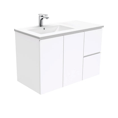 DOLCE 900 Left Offset Basin FINGERPULL Gloss White Wall Hung Vanity 1TH