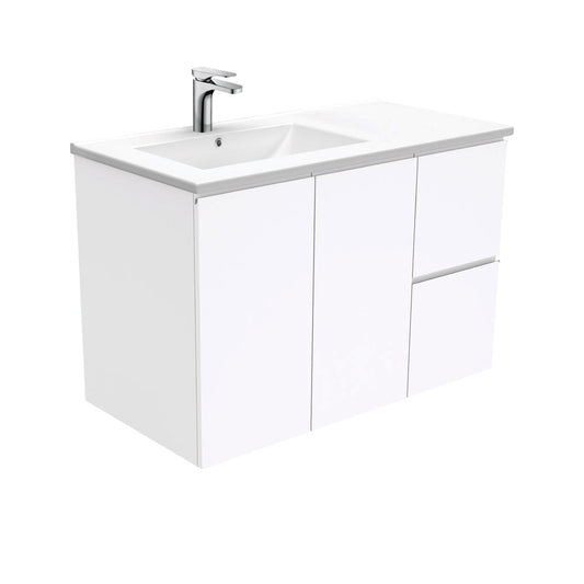 DOLCE 900 Left Offset Basin FINGERPULL Gloss White Wall Hung Vanity 1TH