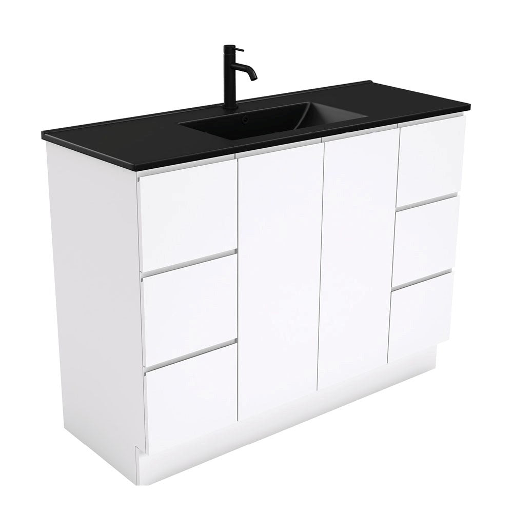 DOLCE Matte Black 1200 FINGERPULL Gloss White Vanity on Kick 1TH