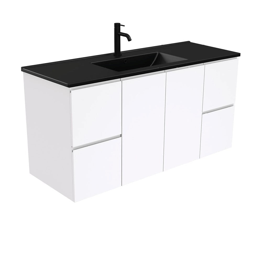 DOLCE Matte Black 1200 FINGERPULL Gloss White Vanity Wall Hung 1TH