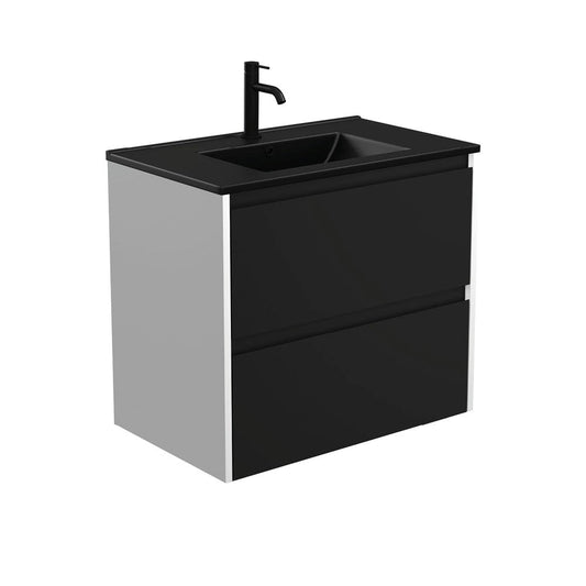 DOLCE MB AMATO 750 Matte Black Vanity with Matte White Panels Wall Hung 1TH