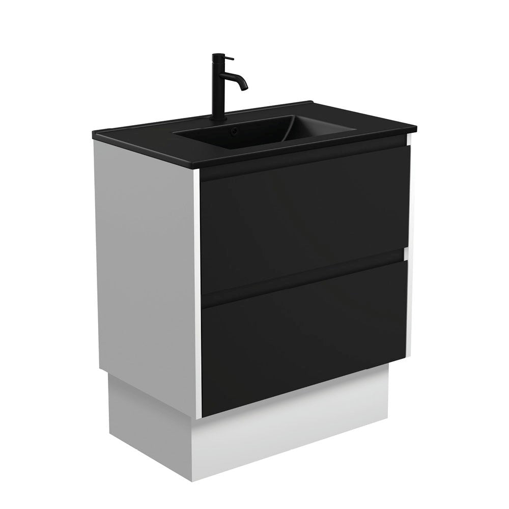 DOLCE MB AMATO 750 Matte Black Vanity with Matte White Panels and Kick 1TH
